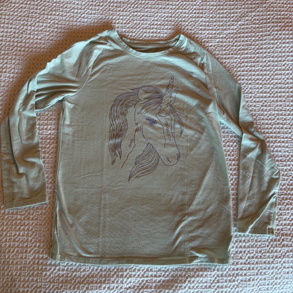 Cat & Jack Girls Mint Unicorn Long Sleeve Tee L 10/12